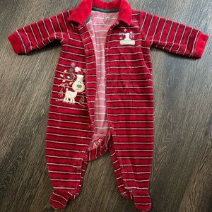 Festive 1st Christmas Red Striped Kids Footie Pajamas